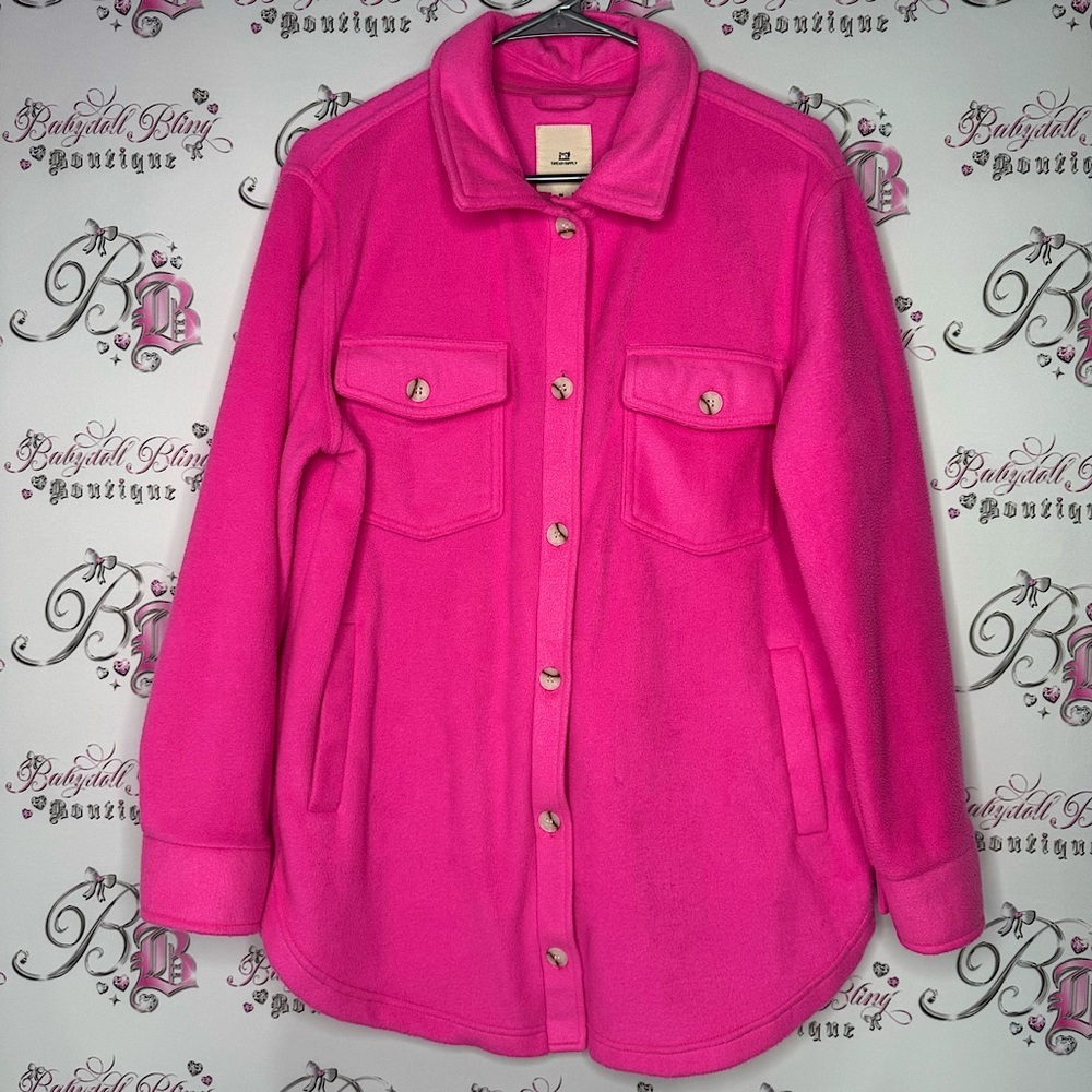Thread + supply sweater jacket coat button up neon pink fleece soft comfy luxe
